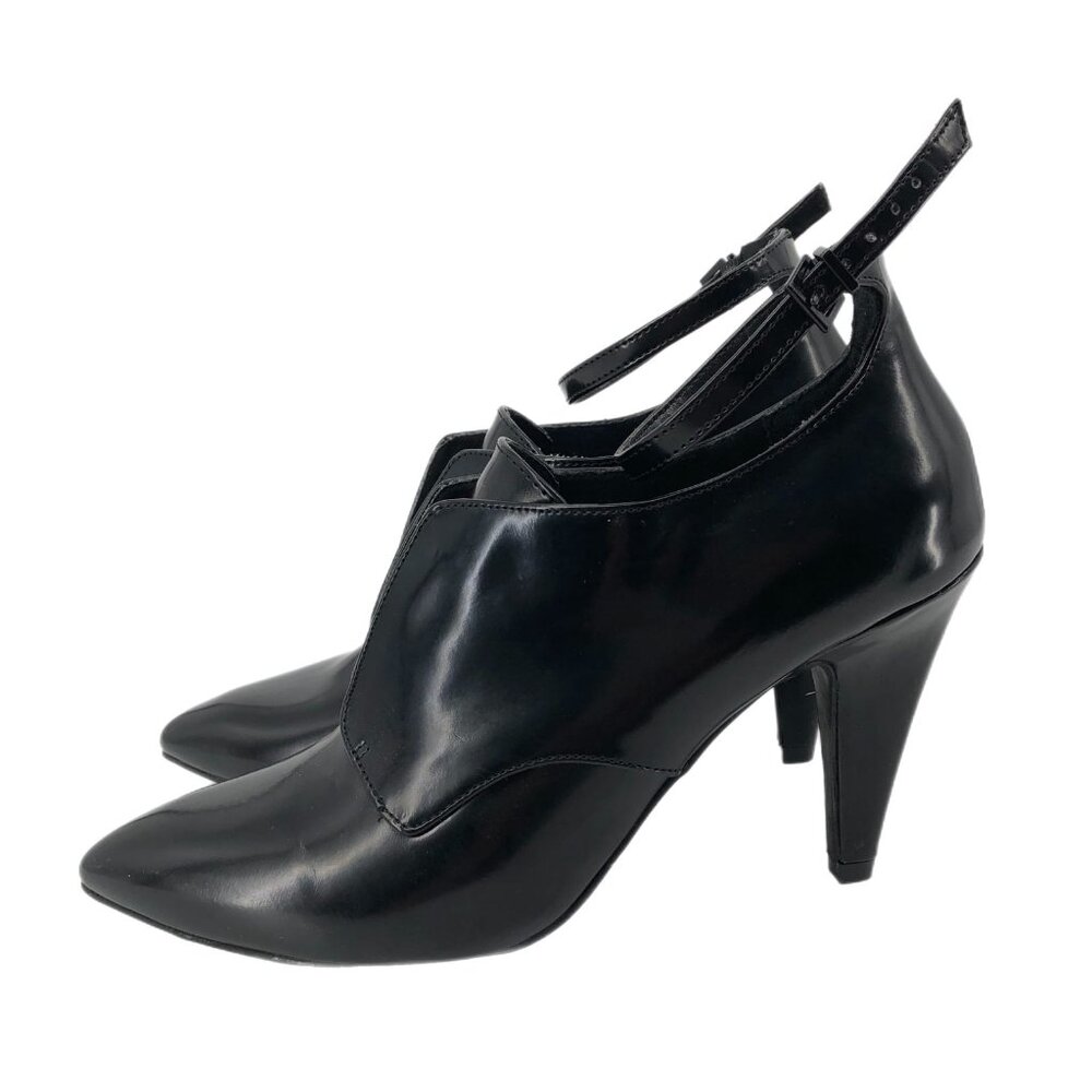 Tildon Black Leather Stiletto Heels | Adjustable Ankle Strap